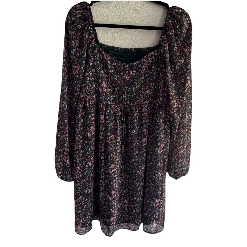ASvivid Black Ruffle Layer Mini Dress Large Long Sleeve Boho Coquette NWT Lined